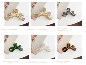 Detailed grid showing multi-color acetate bow hair clips in large and small sizes