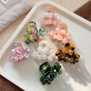 Pince à Cheveux en Acétate Forme de Fleur Avec Strass Motif Botanique Marbre Écaille de Tortue Accessoires pour Cheveux Femme Style Doux