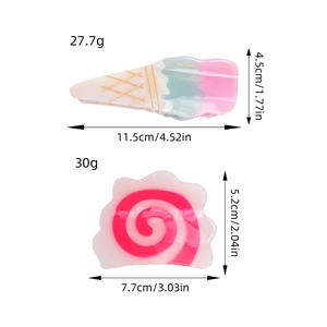 Pink ice cream and pink swirl acetate hair clips for women with size and weight specs