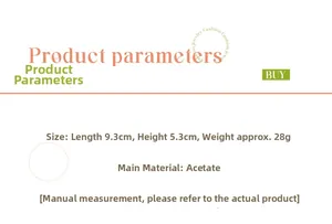 Size specifications and material detail for the acetate leaf-shaped hair claw clip