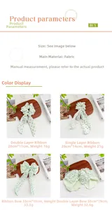 Detail von floralen Chiffon-Haargummis und Schleifen-Clips auf einem Holztablett