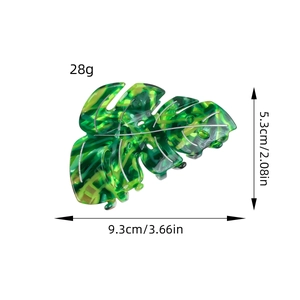 Green marble acetate leaf hair claw clip with silver veins measuring 9.3cm in length