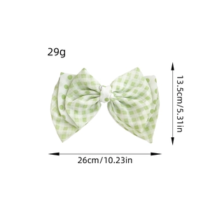 Nœud à cheveux à carreaux vert et blanc avec perle, longueur 26 cm, style frais