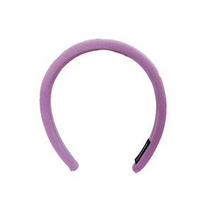 Fashionable purple sponge headband with knitted texture and handmade label detail