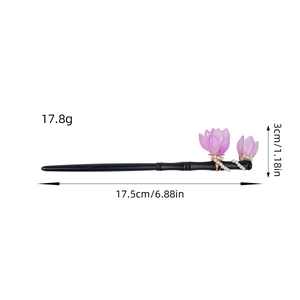 Eleganter chinesischer Holz-Haarstab mit lila Lotusblüte und Maßen 17,5cm 17,8g