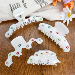Acetate Hair Claw Clip For Women Mermaid Phantom Pearlescent White Rhinestone Flower Wave Fishtail Leaf Shark Hair Clip