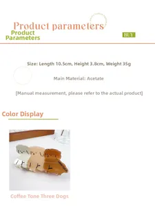 Detailed view of acetate hair claw with three teddy dogs in gradient brown and beige tones
