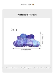 Détails et dimensions de la pince à cheveux nuage en acrylique marbré violet, 10,5 cm
