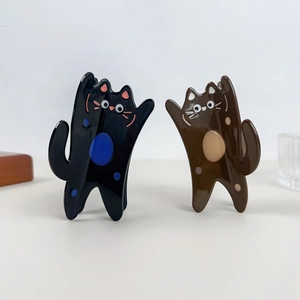 Cute Cartoon Cat Acetate Hair Claw Clip For Women Girls Animal Shape Durable Shark Clip Daily Fashion Hair Accessories