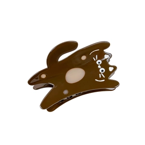 Cute calico cat acetate hair claw clip in coffee brown for high ponytail styling