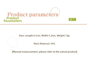 Tabella delle dimensioni della pinza per capelli in PVC, misure 6,1 cm x 5,2 cm e peso di 12 g