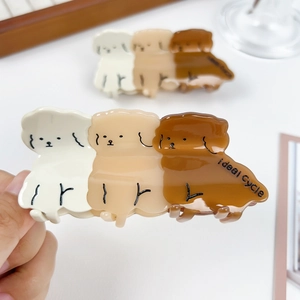Cute Acetate Puppy Hair Claw Clip For Women Triple Dog Design Brown Beige White Gradient Korean Style Hair Accessories