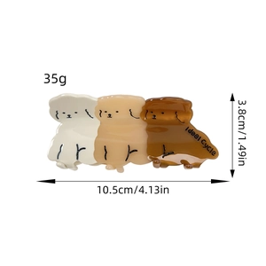 Three cute resin puppy hair claws in brown and white shades, 10.5cm shark clip for women