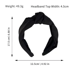 Classic black knotted wide headband showing product dimensions and minimalist fabric design