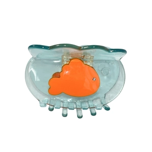 Pince à cheveux bocal à poisson bleu en acétate avec poisson koi orange et strass
