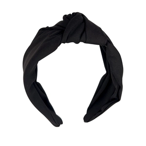 Classic black wide knotted fabric headband with a stylish crossover design for women