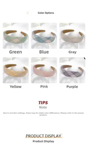 Detailed grid view showing six colors of thick plaid headbands in premium woven fabric