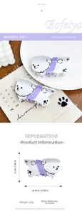 Detailed view of white acetate dog hair claw clip with dimensions 10.4cm x 5cm