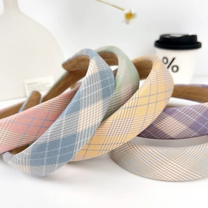 Women Sweet Padded Plaid Headband Wide Sponge Hair Band Korean Style Checkered Hairband Vintage Fabric Headpiece Hair Accessories