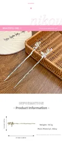 Detail view of butterfly hair sticks with dimensions and Chinese tassel hair pin specs