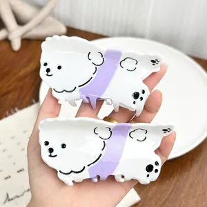 Cute Bichon Dog Acetate Hair Claw Clip Large Animal Shaped Lavender Purple White Non Slip Hair Accessories For Women
