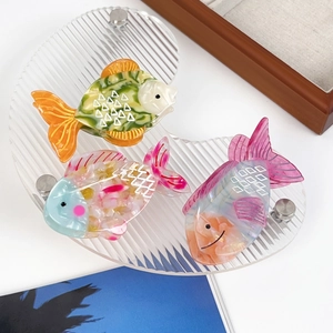 Pince à Cheveux en Acétate en Forme de Poisson Rouge Mignonne pour Femmes Design Animal Texture Marbre