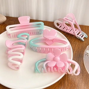 Gradient Hair Claw Clip For Women Large Glossy Plastic Shark Clip Sweet Heart Flower Bow Shape Fashion Hair Accessories