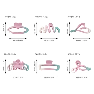 Pink and blue gradient hair claw clips in various shapes like heart and flower
