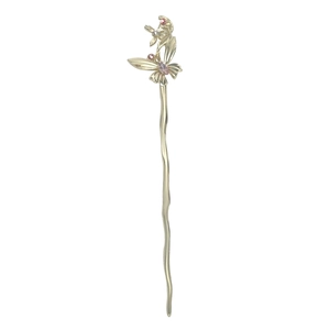 Elegant Chinese gold hair pin with butterfly floral pattern and colorful gemstones