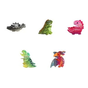 Cute acrylic dinosaur hair claw clips in various colors and sizes for women's hair styling