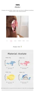 Detailed chart showing acetate sea animal hair claw dimensions and marble textures