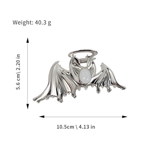 Silberne Fledermaus-Haarklammer aus Legierung mit weißem Stein, Gothic-Haarschmuck für Damen