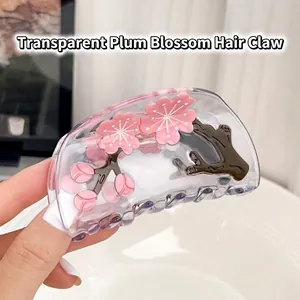 Acetat Pflaumenblüte Haarklammer Blumiges Muster Transparent Hai Clip Für Damen Elegant Handgemachter Haarschmuck