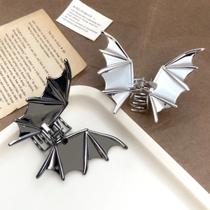 Gothic bat wing metal hair claw clips in silver and black for women's hair styling