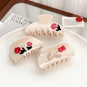 Pince à Cheveux en Acétate Vintage Français Fleur de Rose Crème Beige Floral Shark Clip pour Femme Accessoires de Cheveux Élégants