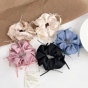 Chouchou en Satin de Style Ballet Français Avec Nœud en Ruban Grand Anneau de Cheveux Élastique Couleur Unie Pour Femmes Filles