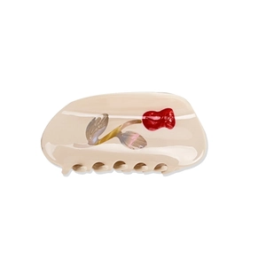 Pince à cheveux design rose crème en acétate avec motif floral et finition mate