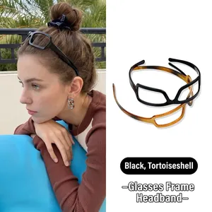 Fashion Creative Glasses Frame Shape Headband For Women Acrylic Non-Slip Hair Hoop Retro Tortoiseshell Black Hair Band Accessory