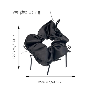 Chouchou en satin noir style français avec ruban, accessoire cheveux de 12,8 cm