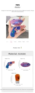 Detailed views of creative acetate hair claws in pistol and boxing glove shapes