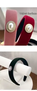 Detail of velvet padded headband with large faux pearls and vintage metal bases
