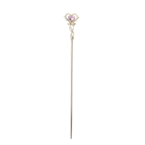 Eleganter goldener Haarstab mit rosa Herz-Edelstein und goldenem Flügel-Design-Dekorationen