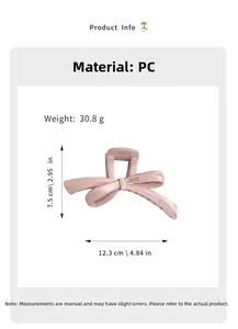 Pink bow hair claw clip made of PC material with dimensions 12.3cm by 7.5cm