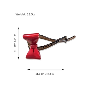Pinza para el pelo de acetato marrón con lazo de satén rojo, longitud de 11,5 cm