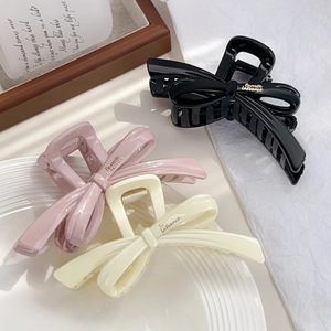 Large Glossy Bowknot Hair Claw Clip French Style Elegant Shark Clip For Women Thick Hair Plastic Resin Hair Accessories