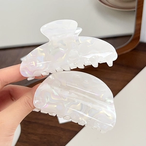 Elegant 2-piece pearlescent butterfly and crescent hair claw set with aurora finish