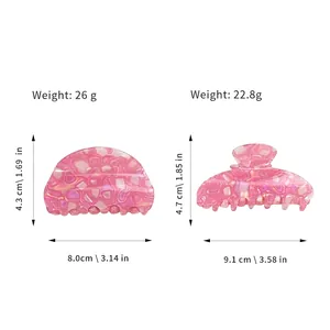 Pink marble texture hair claw clips set with detailed weight and size specifications