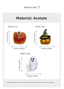 Spécifications détaillées des pinces à cheveux Halloween en acétate, citrouille et fantôme