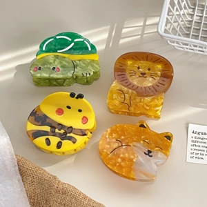 Cute Animal Cartoon Cellulose Acetate Hair Claw Clip Lion Bee Turtle Fox Marble Texture Shark Hair Clip For Women Girls Accessory