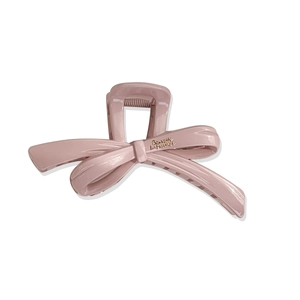 Glossy lotus pink bow hair claw clip with gold Barrette La France lettering for women